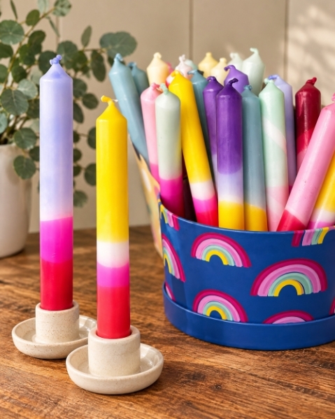 Colourful Rainbow Candle with holder